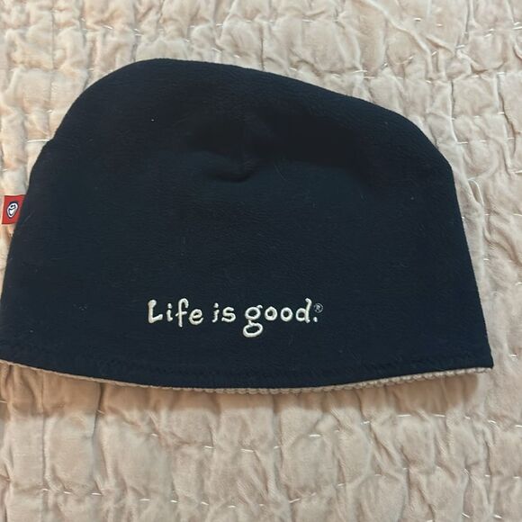 Life is Good Beige/ black reversible Beanie - Picture 3 of 5